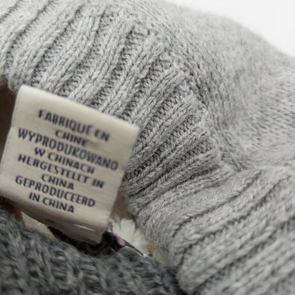 Ruby Moon Hooded Sweater Size Medium Gray White Red Hearts Pom Poms Crop - Picture 7 of 8